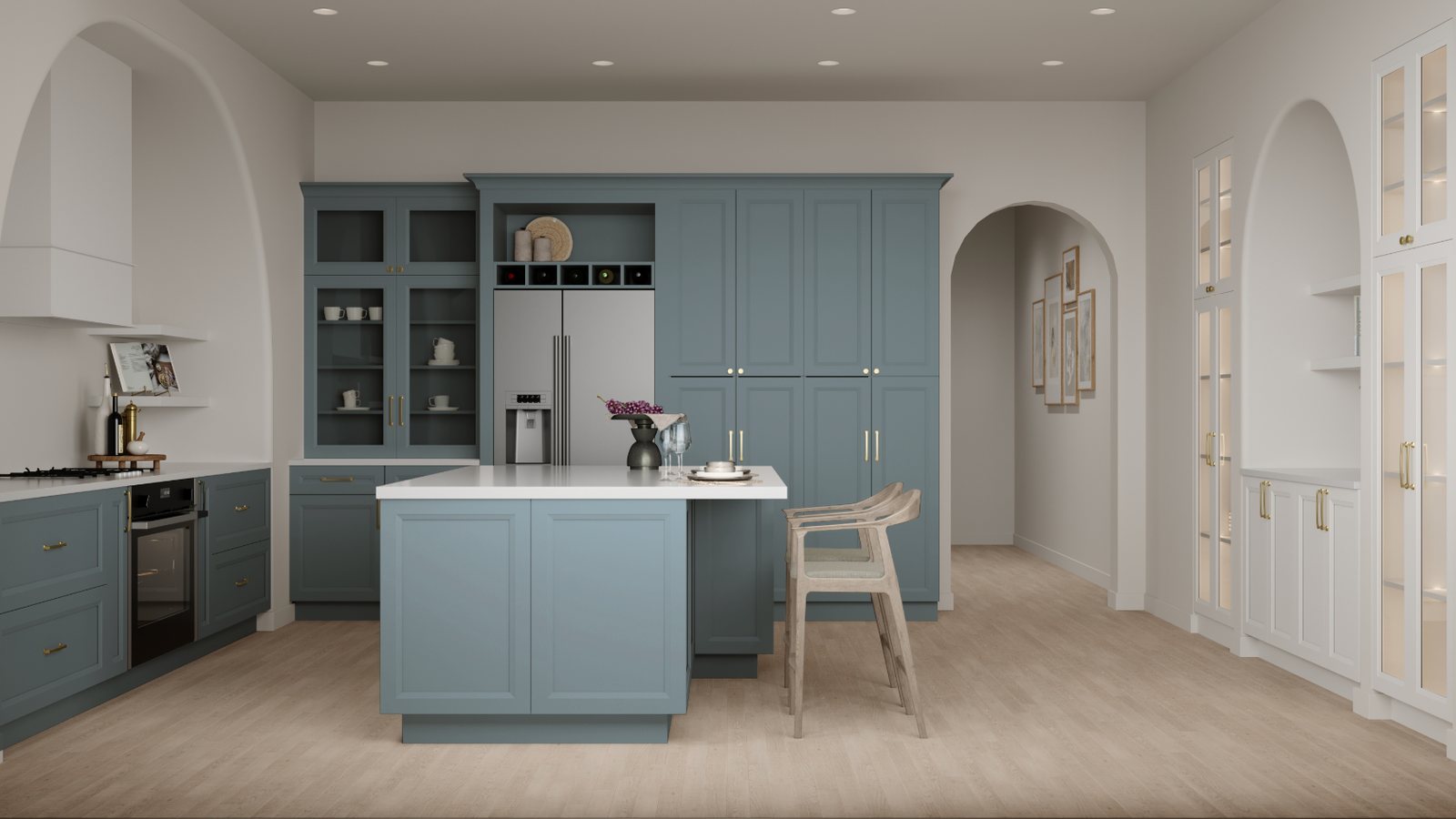 Blue shaker kitchen cabinets