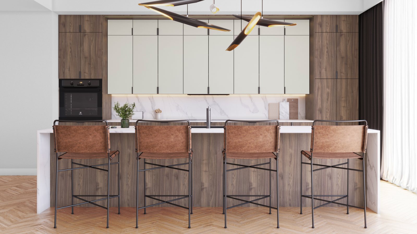 Modern walnut slab kitchen