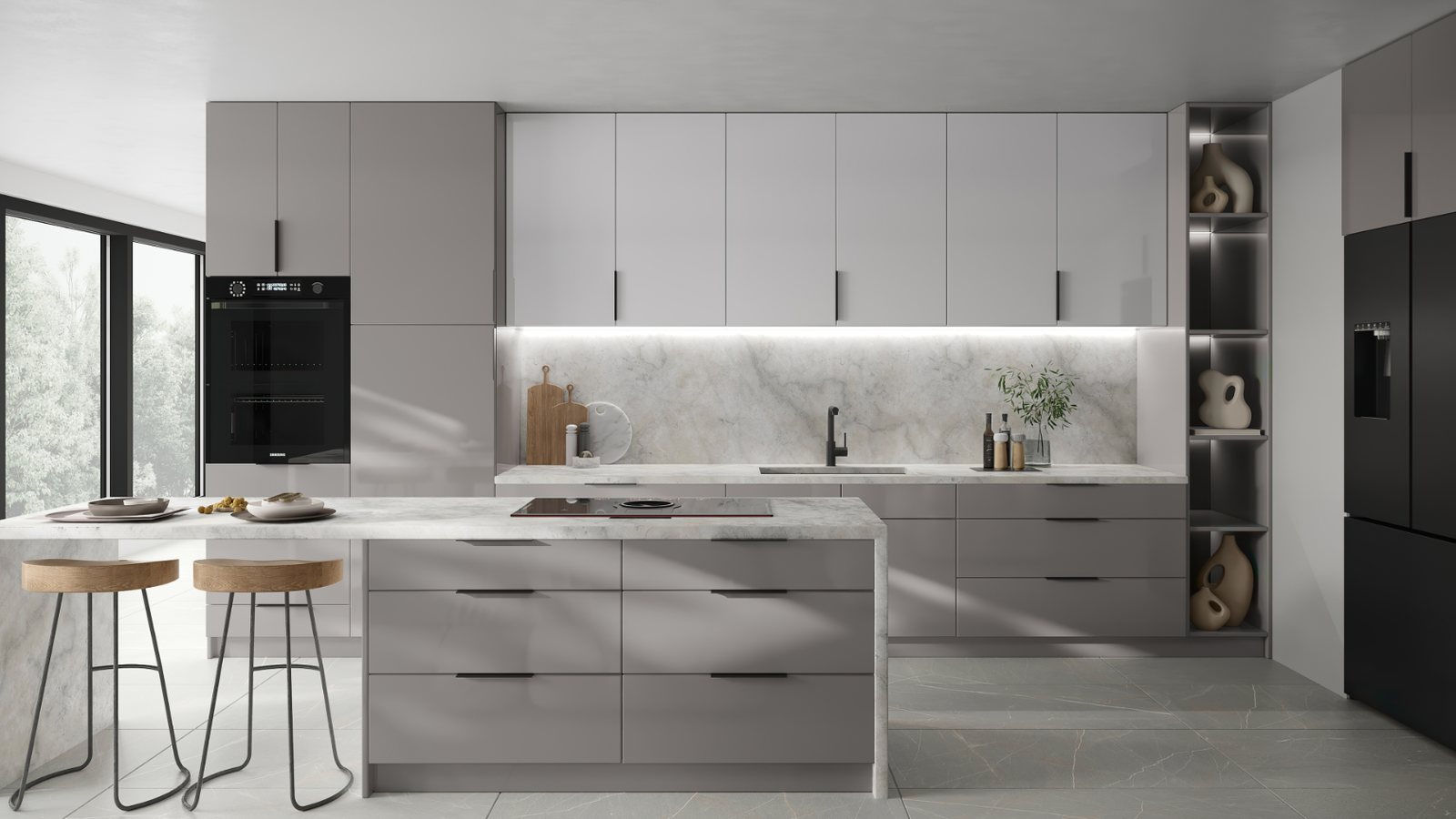 Modern white and grey slab kitchen