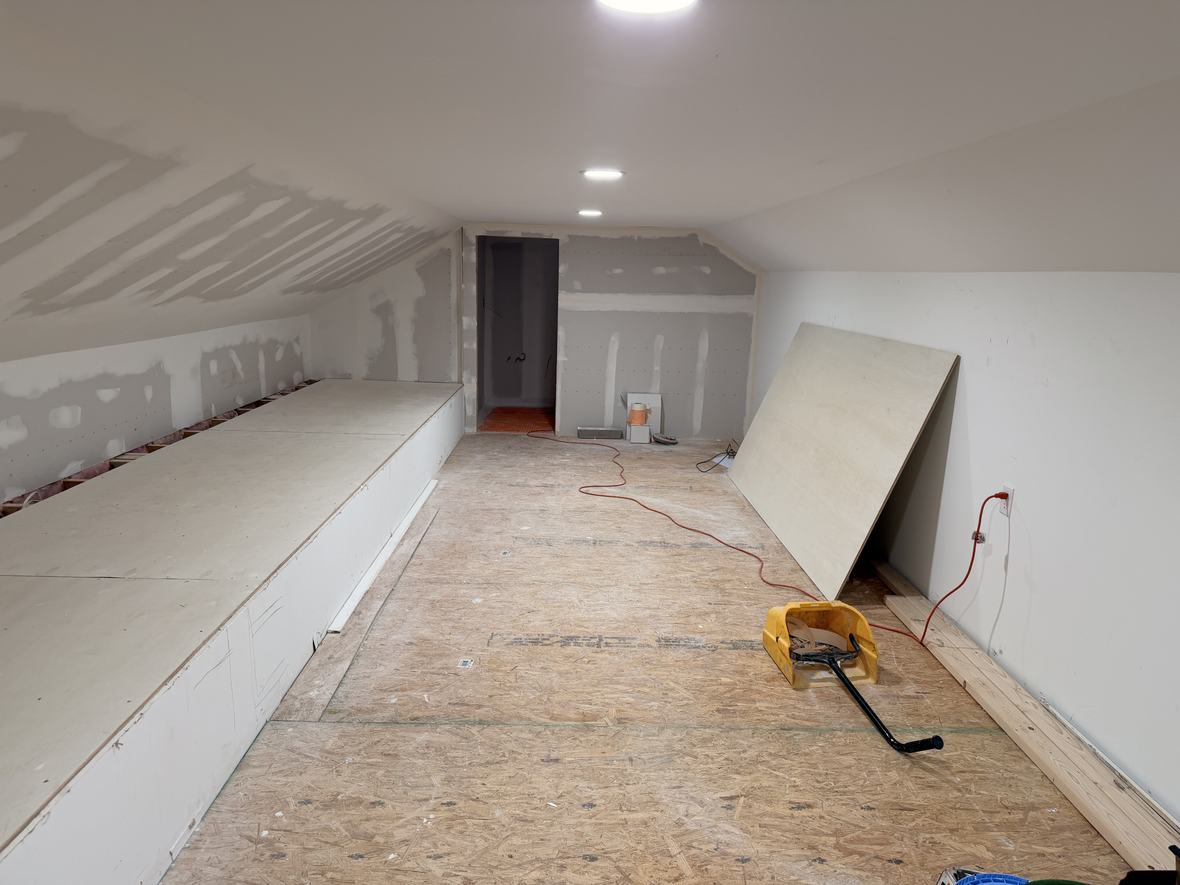 Interior remodel, drywall up and lighting in