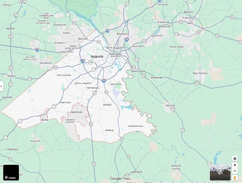Map of Augusta, GA, part of the 10th Avenue Designs service area