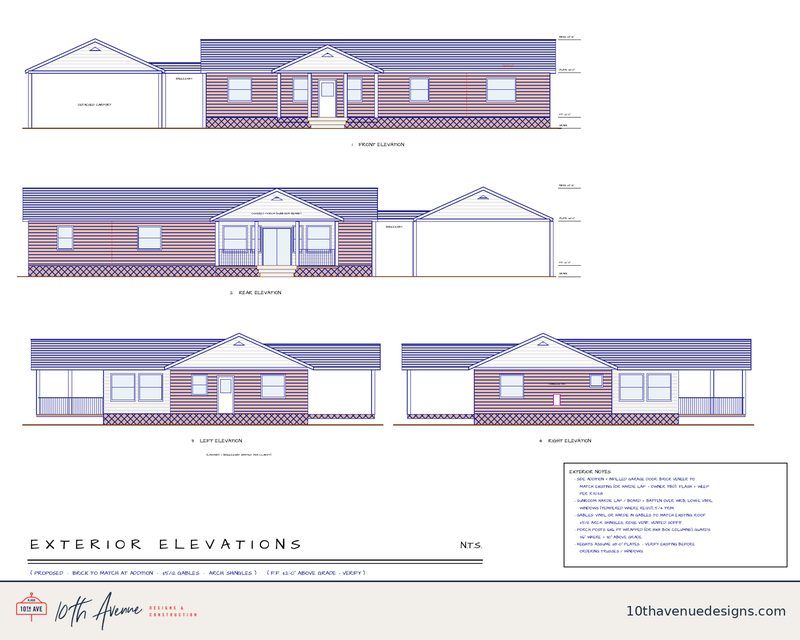 Exterior elevations drawn by 10th Avenue Designs