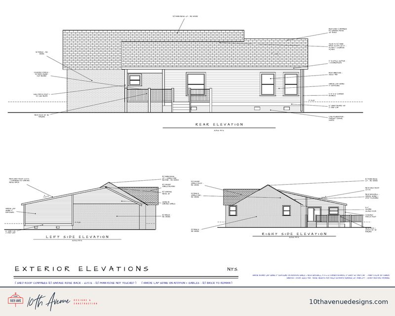 Exterior elevations drawn by 10th Avenue Designs