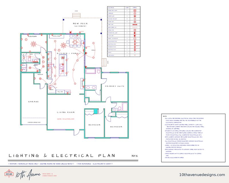 Lighting and electrical plan drawn by 10th Avenue Designs